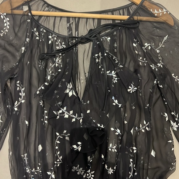 Alice Temperly black and silver lame 💯 silk shirt size 6 - Picture 3 of 5